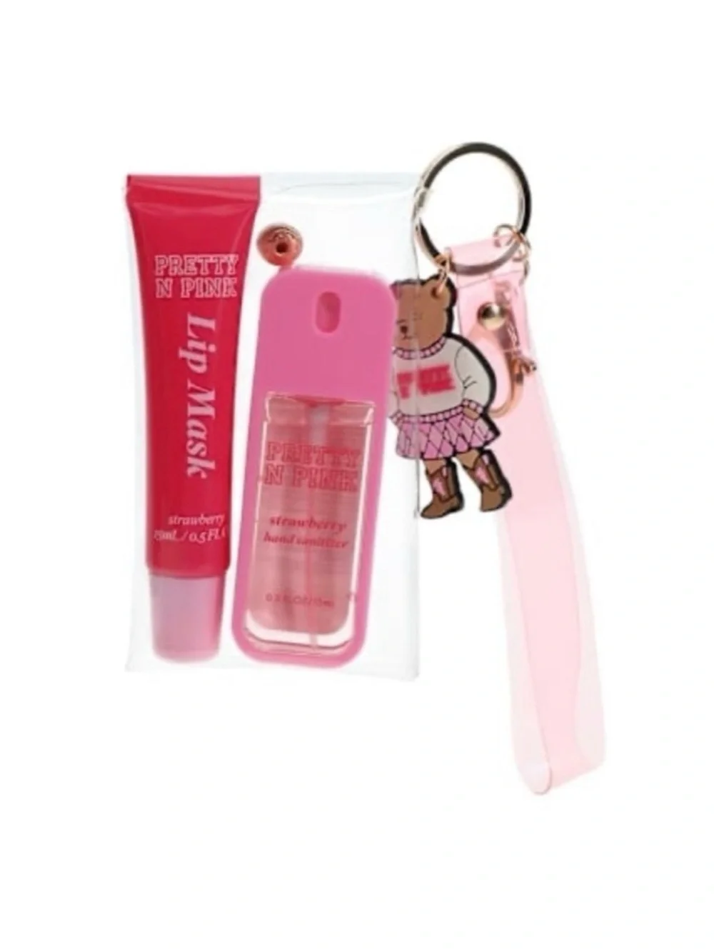 Viral Pretty N Pink Strawberry Lip Mask & Hand Sanitizer Keychain Set